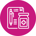 Icon of a prescription medication bottle and a prescription pad, representing medication-assisted treatment